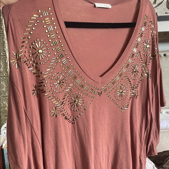 Lush pinkish clay colored Embellished 3/4 Sleeve Blouse Small - Picture 4 of 6